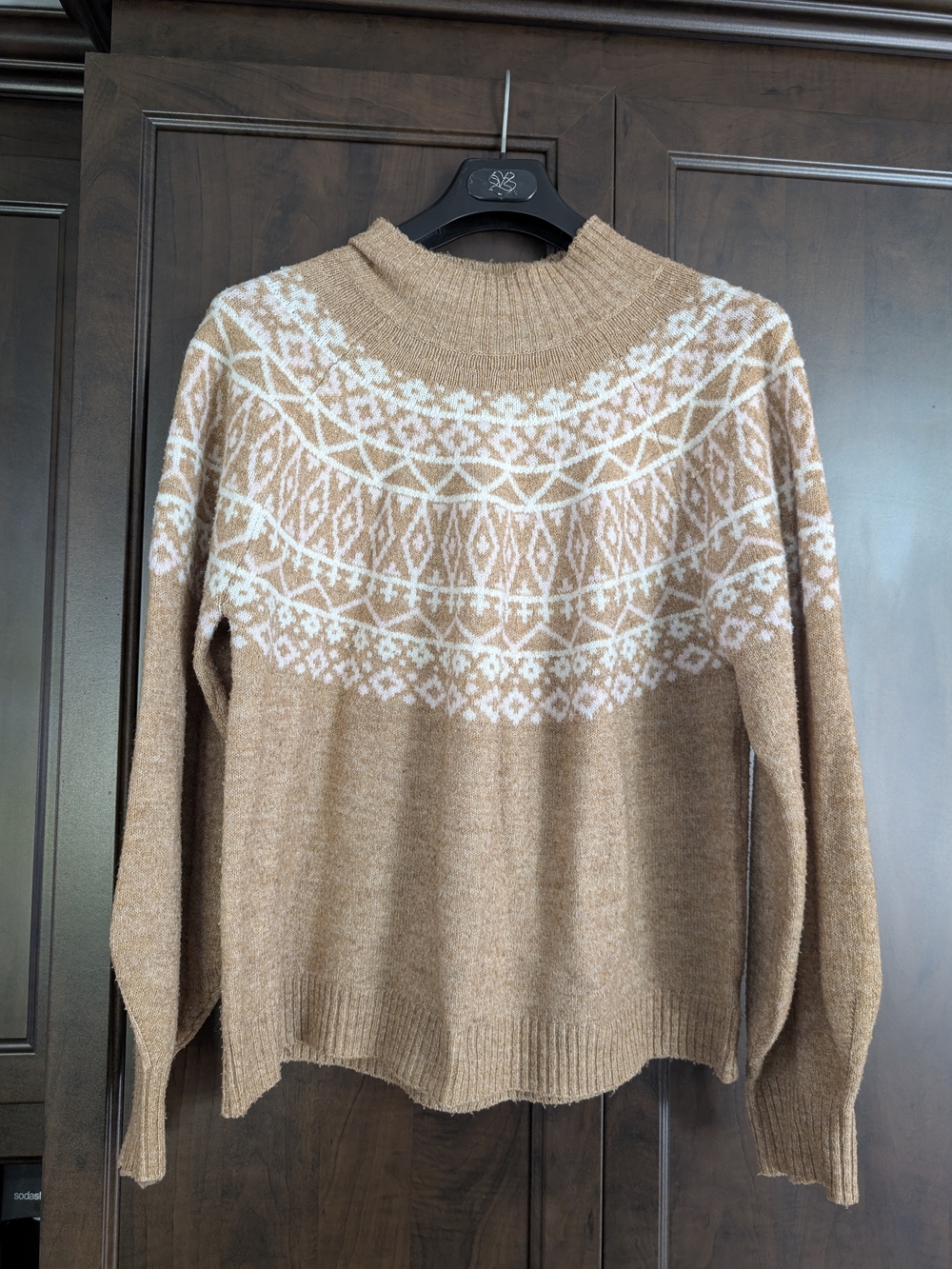 George Women's Tan and Cream Fair Isle Turtleneck Pullover